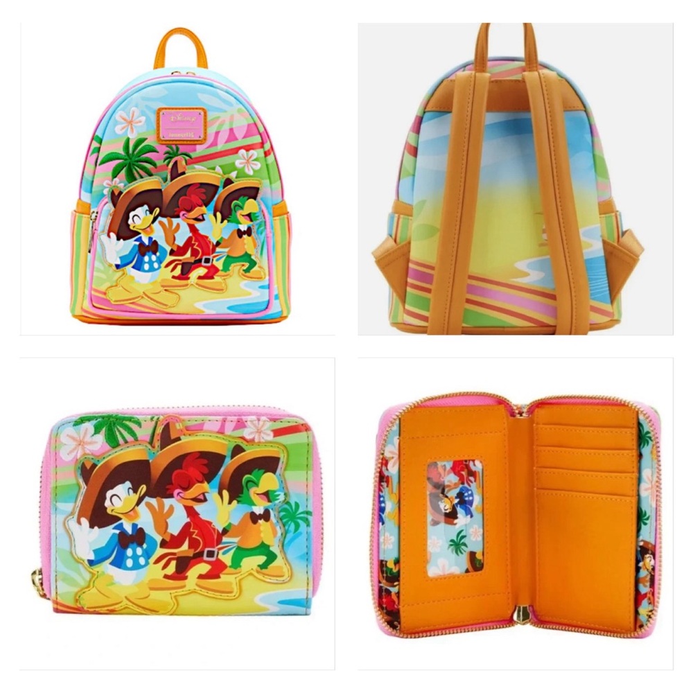 Loungefly Disney Three Caballeros Beach Scene Mini Backpack & Wallet Set